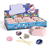 Hearthxy Edelstein-Ausgrabungs-Set, wissenschaftliches Lernspielzeug Mineralgestein-Ausgrabungs-Sammlung Edelstein-Ausgrabungs-Set mit 12 echten Edelsteinen für Jungen und M