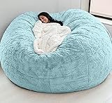 200cm Riesen Pelz Sitzsack Abdeckung Großer Runder Weicher Flauschiger Kunstpelz Sitzsack Lazy Schlafsofa Abdeckung Wohnzimmermöbel blau153x65