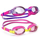 ZABERT K20 2er Pack Schwimmbrille für Kinder, Antibeschlag UV-Schutz, für Kinder Alter 3-12 Jahre (#40.K20 Rosa + Lila)