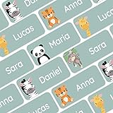 120 personalisierte Namensaufkleber (30x13 mm) zum Markieren von Kleidung und Gegenständen. Wasserfeste Klebeetiketten für Kinder, Schule und Kindergarten - Dschungel-Tiere - Grü