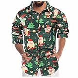 Herren Hemden Weihnachtshemd Langärm Freizeithemd Herren 3D Druck Hemd Xmas Shirt Bluse Hemd Weihnachtshemd Bequem Stehkragen Hemden T-Shirts Langarmshirts F