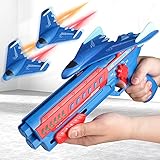 FONDUO Flugzeugspielzeug,Spielzeug Pistole Für Kinder|Catapult Flugzeug Spielzeug Mit Ton& Blinkenden Lichtern|Spielzeug Pistole Flugzeug Segelflugzeug Modell for Kinder (Königsblau+2Flugzeug)