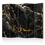 murando Raumteiler Foto Paravent Steinwand 225x172 cm beidseitig auf Vlies-Leinwand bedruckt Trennwand Spanische Wand Sichtschutz Raumtrenner Design Marmoroptik Abstrakt 3D golden schwarz f-C-0461