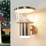 Lindby Edelstahl LED Wandlampe aussen, Aussenwandleuchte spritzwassergeschützt IP44, inkl. 1x 8,1W LED (fest verbaut), warmweiß (3.000K), Auß