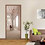 Türtapete Selbstklebend Art Poster Für Innentüren 3D Bäume mit rosa Blumen Wasserdichte Abnehmbare Kinder Tür Tapete schlafzimmer Wohnzimmer Home Dekoration 77x200