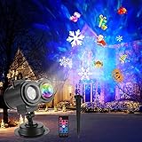 LED Projektionslampe Weihnachten Projektor Lichter IP65 Wasserdicht Projektorlampe mit Fernbedienung 2-in-1 Rotierende Wasserwellen Licht Projektor für Weihnachten Halloween Party Innen Auß