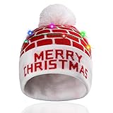 Hifot LED Leuchten Hut Mütze Stricken Helle und Bunte Xmas Christmas Weihnachten Warme Neuheit Strickmütze - Roter Zieg