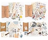 4Set Vintage Scrapbooking Papier,Retro Aufkleber Tagebuch, Papier,alte Zeiten, Buchstaben, Pflanzenblatt für Bastelarbeiten und Bastelprojek