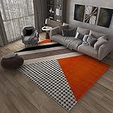 LQPHY Teppiche Moderner Teppich für Wohnzimmer Schlafzimmer Schwarz Hahnentrittmuster orange rot geometrisch Soft Touch rutschfest XXL Extra großer mittlerer Heimboden Teppich 180x250CM