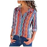 Damen Langarm-Tops, Damen Chiffon Einfarbig V-Ausschnitt Laterne Langarm Knopf Casual Shirt Top Sale Weibliche Pullover Freigabe Lose Tunika Blusen Vintage Sweatshirts Promotion UK, B-multicolor, XXL