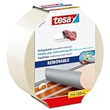 tesa Verlegeband rückstandsfrei entfernbar - Gewebeverstärktes, doppelseitiges Klebeband zum Verkleben von Teppich- und PVC-Bodenbelägen - 25 m x 50