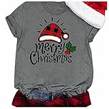 Damen T-Shirt Kurzarm Weihnachten Shirt mit Weihnachtsbaum Print Causal Oberteil Bluse Tops Tshirt Damen Rundhals Weihnachts-T-Shirts Weihnachts-Top