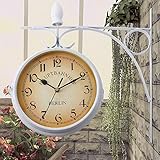 Youwise Doppelseitige Bahnhofsuhr Retro, Zweiseitige Wanduhr Weiß, Eisen Retro Wanduhr, Zahlen Wanduhr 31 cm * 29 cm, Dekorative Wanduhr mit Halterung