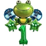 DIWULI, großes Frosch-Prinz Luftballon Set, XL Zahl 1 Zahlen-Ballon grün, Kröte Folien-Ballon, Happy Birthday Prince, 1. Kinder-Geburtstag Junge, Motto-Party, Dekoration, Folien-Luftballon,
