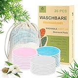 Abschminkpads Waschbar 26 Stück Wiederverwendbare Wattepads Bambus, Abschminktücher aus Bambus & Baumwolle mit Wäschebeutel - Makeup Entferner Pads - Umweltfreundlich, Zero Waste für Gesichtsreinigung