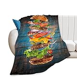 Flanell-Fleece-Plüsch-Überwurf, weich, Hamburger, warme Überwurfdecke für Couch, Schlafzimmer, Sofa, Jahreszeit, 127 x 152 cm Deck