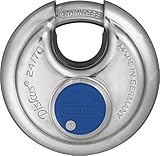 ABUS Diskus® Vorhängeschloss 24IB/70 aus Edelstahl - mit 360° Rundumschutz - zur Sicherung bei starken Witterungseinflüssen - 02050 - Level 8 - Silber/B