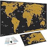 WIDETA Weltkarte zum Rubbeln in Deutsch, XXL (82 x 43 cm)/ Bonus Karte von Europa, Rubbelwerkzeuge und Aufkleb