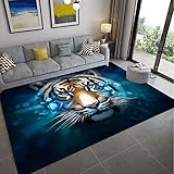 Bereich Teppich Blauer, Tierischer Aquarelltiger 3D Bedruckter Teppich Waschbar für fusselfrei, fleckenabweisend, für Wohnzimmer, Schlafzimmer, Kinderzimmer 160x230
