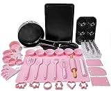 BDRWXZ Backformen Set Nichtstick Kuchen Dekorieren Werkzeuge Cookie Muffin Cupcake Backen Pan Secing Tipps Gebäckmatte Rolling Pin 75 stücke (Farbe: Rosa) (Color : Pink)
