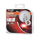 Osram Night Breaker Silver H1, +100% mehr Helligkeit, Halogen-Scheinwerferlampe, 64150NBS-HCB, 12V Pkw, Duo Box (2 Lampen)