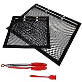 Helikim 2 Stück Wiederverwendbare BBQ Grill Mesh Bag, Grillen Backen Mesh Matte Antihaft BBQ Baked Bag mit Silikonbürste und Clip, 22x27cm,22x27