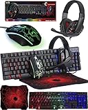 Orzly Tastatur Maus Set Gaming RX250 4 in 1 PC Pack Combo – RGB Hintergrundbeleuchtung Tastatur [QWERTZ DE Layout] und Maus [bis zu 3200 DPI], Gaming Headset & Mauspad großen - für PC, Xbox, PS4