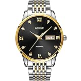 Aesop Herren-Armbanduhr, automatisches mechanisches Uhrwerk, leuchtendes Edelstahl, Saphir-Kristall, wasserdicht, selbstaufziehend, Tages- und Datumsanzeige., Ys610zk Gold Schwarz, M, 40mm,