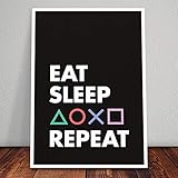 Eat Sleep Game Schild aus Holz - personalisierbares Geschenk für Männer - Gaming Zimmer Deko - Gamingpad Lampe - personalisierbar zum Hinstellen/Aufhängen - Eat Sleep Game - persönliches Geschenk