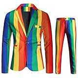 DDSP Herren-Blazer-Set, 2-teilig, Anzüge, Blazer, Hose, für Herren, schmale Passform, bedruckt, Anzug-Set (Farbe: Rot, Größe: XXL)