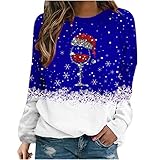 TRIGLICOLEUM Weihnachtspullover Damen Bluse Tunika mit Weinglas Print Farbblock Nähte Oberteile Pulli Lässige Langarmshirt Sweatjacke Herbst Winter Leichtes Sweatshirt Teenager Mädchen Streetw