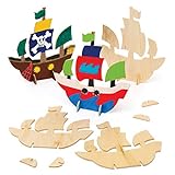 Baker Ross Piratenschiffe aus Holz zum Aufstellen (6 Stück) – für Kinder zum Basteln und Gestalten von 3D