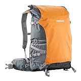 Mantona ElementsPro 50 Outdoor und Kamerarucksack (geeignet für 1 bis 2 Kameras, 4 bis 5 Objektive, Netzteil und Zubehör, Laptop-Fach bis 15 Zoll, aus praktischem Nylon mit Regenschutz) grau/orang