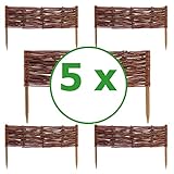 BOGATECO 5 x Beeteinfassung aus Weide | 60 cm Lang & 20 cm Hoch | Holz-Zaun Rasenkante | Weiden-Zaun Steckzaun Perfekt für den Garten als Weg-Abgrenzung