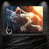 Vio Life Wandbild, Kunstdruck, Moderne & Elegante Fineart Bild aus 10 mm Hartschaum für Ihrem Wohnzimmer, Flur oder Küche mit edlen Look. (B:50 cm x H:35 cm, Sphynx Tattoo Cat)