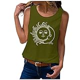 Tops Damen Teenager Mädchen Sonne und Mond Druck Tank Top Ärmellos Blusentop Kurz Weste Slip Sommer Lose T-Shirts Casual Oberteile Vest Crop Top Hemdb