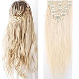 Clip In Extensions Echthaar 40cm - Remy Haarverlängerung 8 Tressen 65g - (#60 Platinum Blonde)