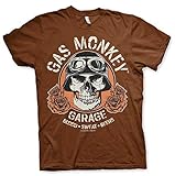 Gas Monkey Garage Offizielles Lizenzprodukt Skull Herren T-Shirt (Braun), Larg