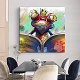 ZDFDC Abstrakte lustige Frosch-Tiere Leinwand-Druck-Malerei-Wandkunst-Bild-Plakate und Drucke für Wohnzimmer-Hauptdekor-60x60cmx1 kein R