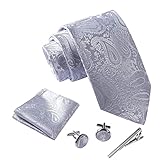 Massi Morino Herren Krawatte Set Herren Krawatte Set mit umfangreicher Geschenkbox grau graue paisley paisleyfarben graufarben paisleymuster grauekrawatte paisleykrawatte grey steing