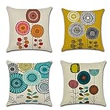 Daysskk Kissenbezüge 45X45 cm Dekorativ Kissenbezüge Bunt Blumen Dekokissen Outdoor Leinen Deco Kissenhülle für Bedroom Wohnzimmer Sofa Reißverschluss 4er S