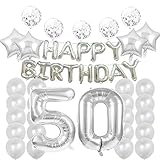 Partyzubehör zum 50. Geburtstag, silberfarben, Zahl 50, Mylar-Ballon, Latex-Ballon-Dekoration, tolles süßes Geschenk zum 50. Geburtstag für Mädchen, Foto-R