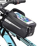 Rahmentaschen Fahrrad,Wasserdichter Oberrohrtasche Handytasche Fahrradtasche mit 6.5 Zoll TPU mit Sonnenblende Handyhalterung für Navi- und Entsperren w