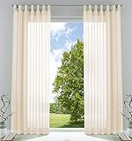 2er-Pack Gardinen Transparent Vorhang Set Wohnzimmer Voile Schlaufenschal mit Bleibandabschluß HxB 245x140 cm Creme, 61000CN