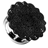 Piercingfaktor Ohr Plug Flesh Tunnel Piercing Ohrpiercing Schraub Schraubverschluß Tribal Blume Schwarz 16