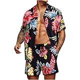 Herren Tshirt Set Herren Funky Hawaiihemd Kurzarm Hawaii Hemd Männer Hemden Regular Fit Baumwolle Kurzarmhemd Herren T-Shirts Streetwear Top