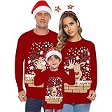 VESNIBA Hässliche Weihnachtspullover Familie Passende Outfits für Urlaub Party Rentier Schneeflocken Pullover für Damen/Herren/Jungen/Mädchen, Style 06, M