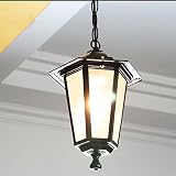 Pointhx Retro LED Außen Pendelleuchte Fixture Europäischen Stil Einfachheit Schwarz Metall Hängelampe Kreative Terrasse Balkon Wohnzimmer Glas Deckenleuchte (Höhenverstellbar)