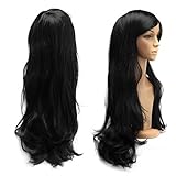 Dazone 70cm Karneval Perücke Schwarz. Lang Voll Cosplay Perücken, Lockig Wellig Fashion Kostüme Damen Haarteil Cosplay Wig für Alltag, Party Perücke Lang, Hallow