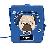 Kinder-Rucksack mit Namen August und schönem Motiv - Mops mit Kopfhörer - für Jungen | Rucksack | Backpack
